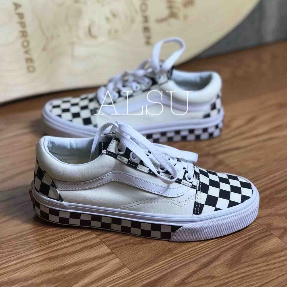 VANS OLD Skool Checker Sidewall White Black Kid’s - Picture 5 of 8